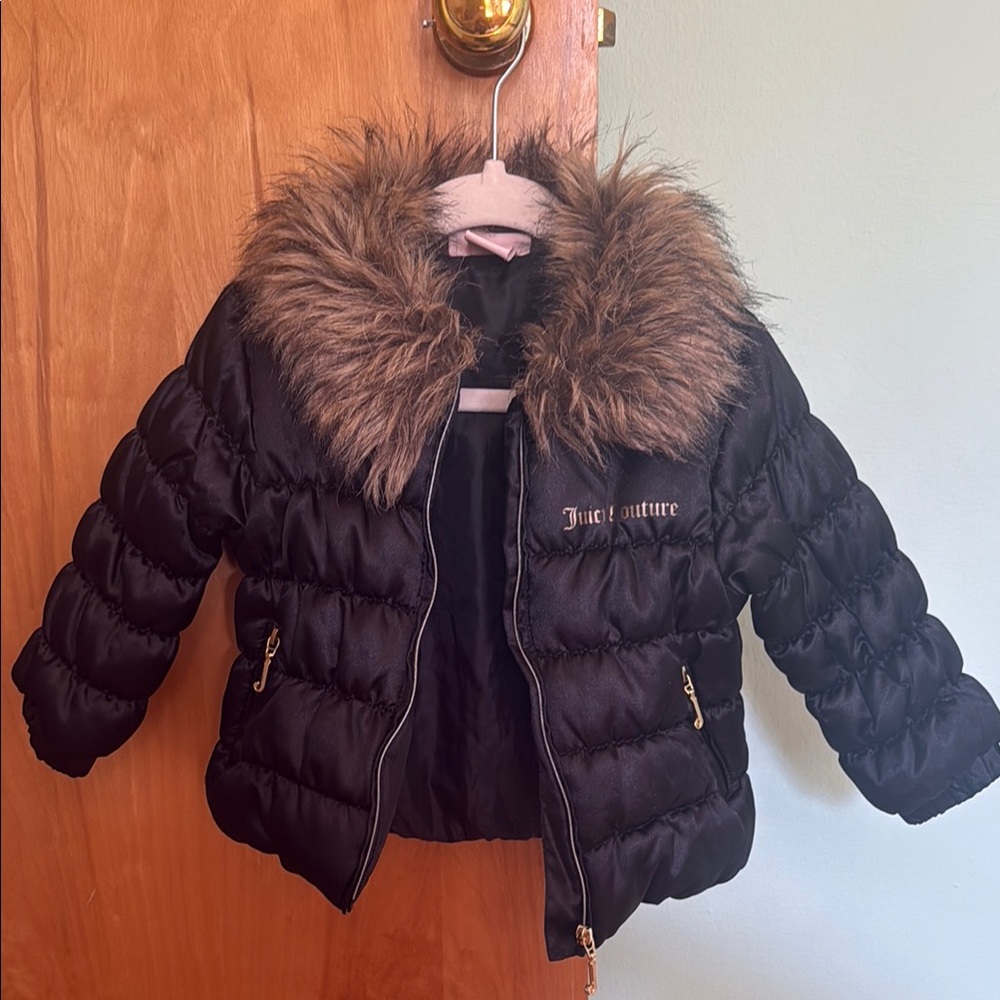 Juicy Couture Kids Puffer Coat with Faux Fur Collar